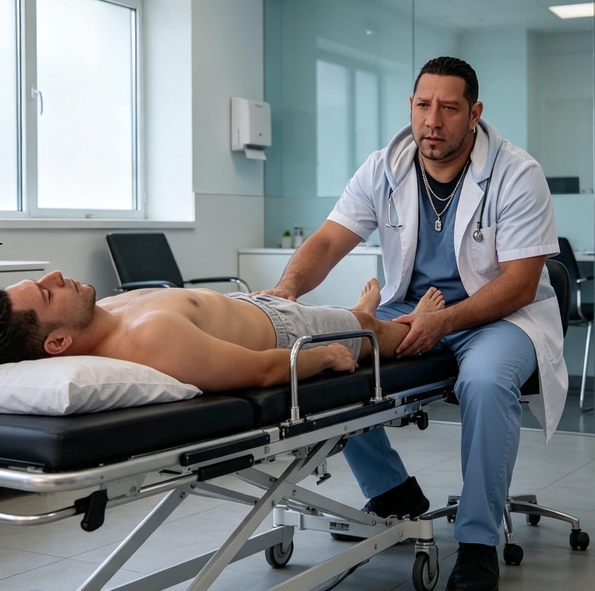 Gustavo Hilbe atendiendo a un paciente